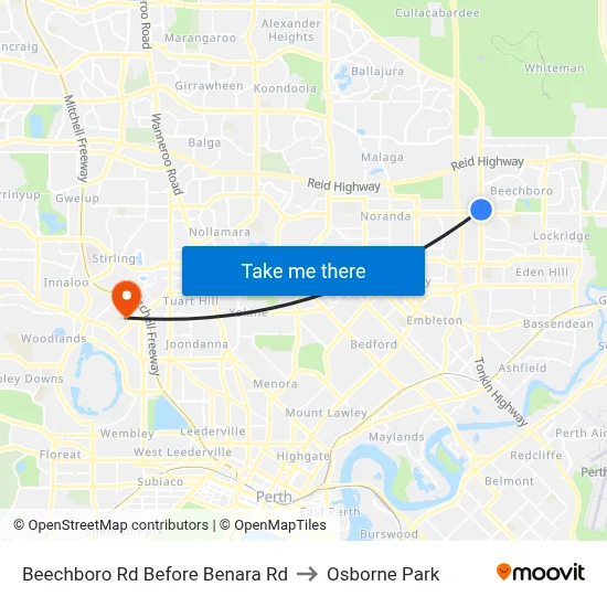 Beechboro Rd Before Benara Rd to Osborne Park map