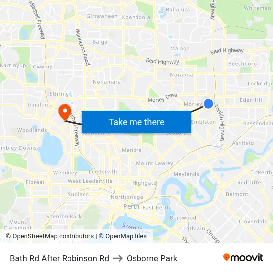 Bath Rd After Robinson Rd to Osborne Park map