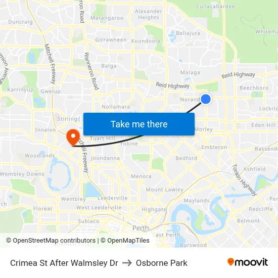 Crimea St After Walmsley Dr to Osborne Park map