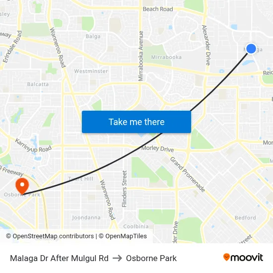 Malaga Dr After Mulgul Rd to Osborne Park map