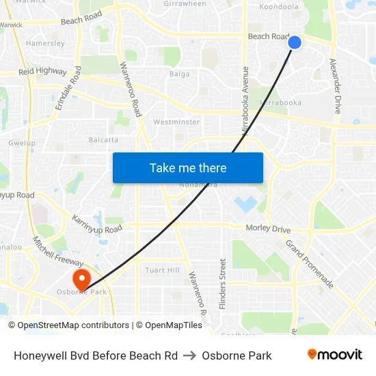 Honeywell Bvd Before Beach Rd to Osborne Park map
