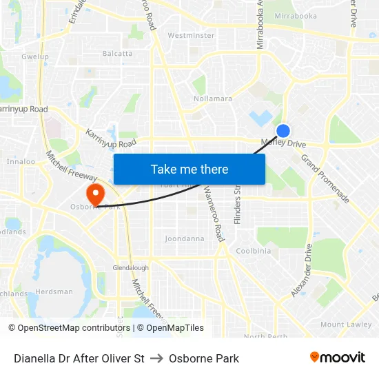 Dianella Dr After Oliver St to Osborne Park map