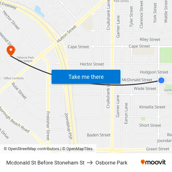 Mcdonald St Before Stoneham St to Osborne Park map