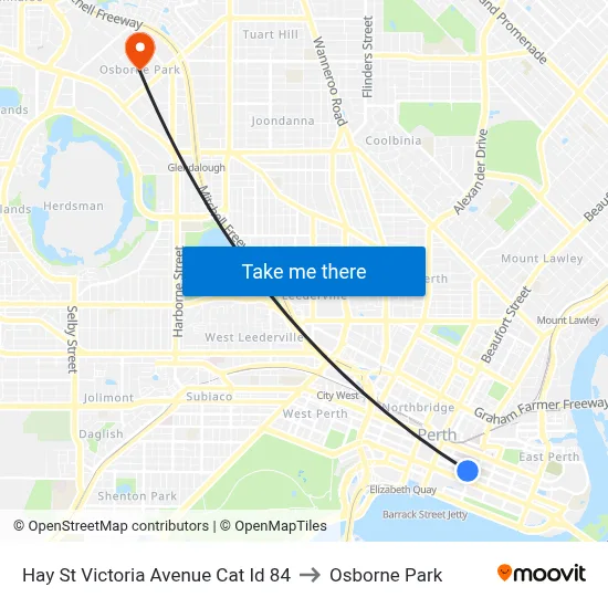 Hay St Victoria Avenue Cat Id 84 to Osborne Park map