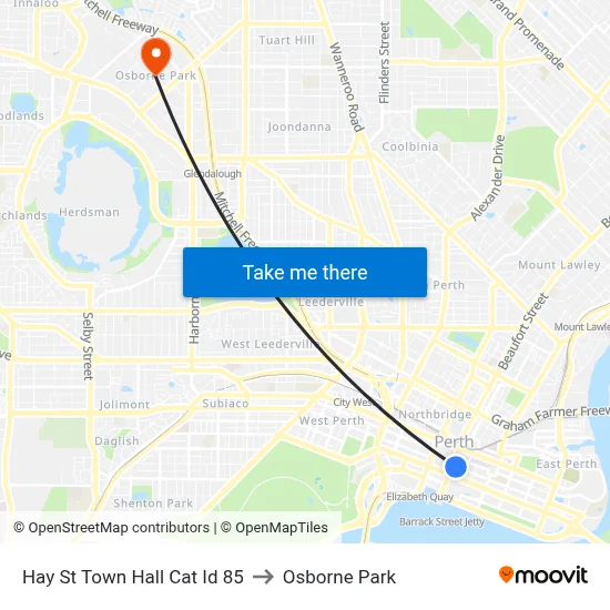 Hay St Town Hall Cat Id 85 to Osborne Park map