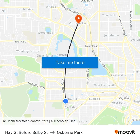 Hay St Before Selby St to Osborne Park map