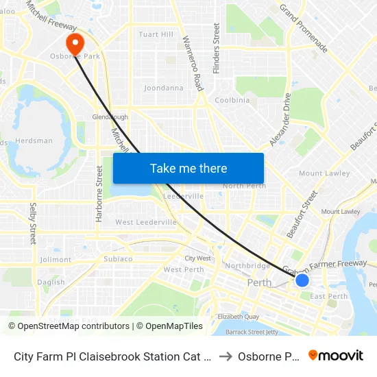 City Farm Pl Claisebrook Station Cat Id 45 to Osborne Park map