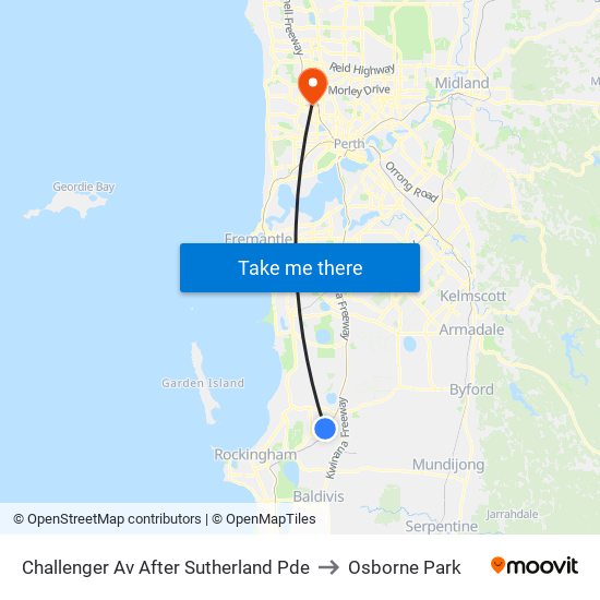 Challenger Av After Sutherland Pde to Osborne Park map