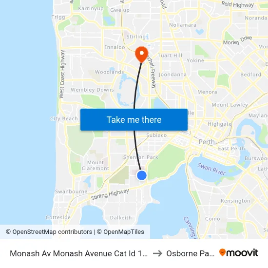 Monash Av Monash Avenue Cat Id 117 to Osborne Park map