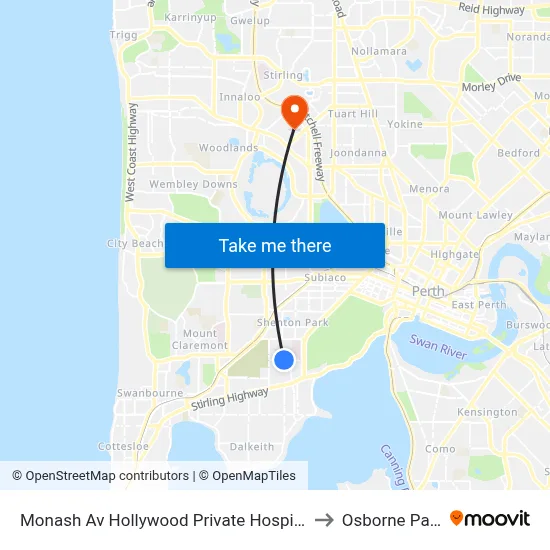 Monash Av Hollywood Private Hospital to Osborne Park map