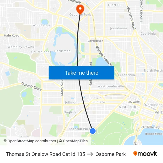 Thomas St Onslow Road Cat Id 135 to Osborne Park map