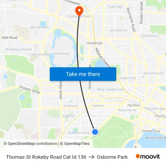 Thomas St Rokeby Road Cat Id 136 to Osborne Park map