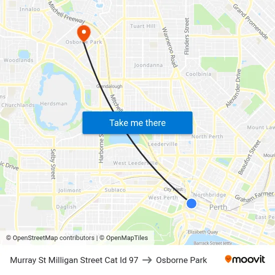 Murray St Milligan Street Cat Id 97 to Osborne Park map
