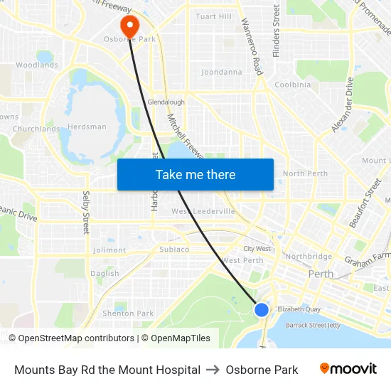 Mounts Bay Rd the Mount Hospital to Osborne Park map