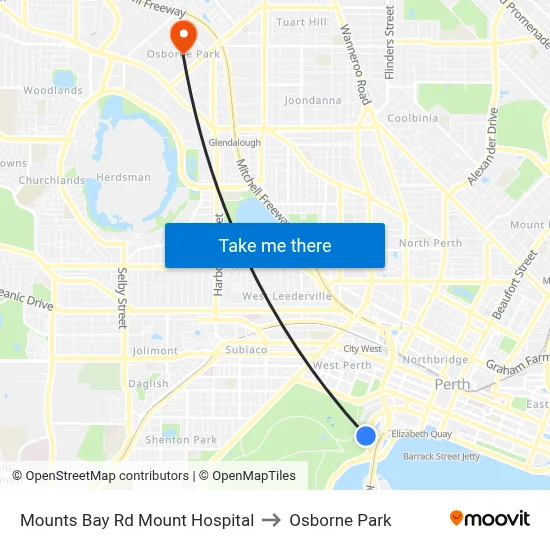 Mounts Bay Rd Mount Hospital to Osborne Park map