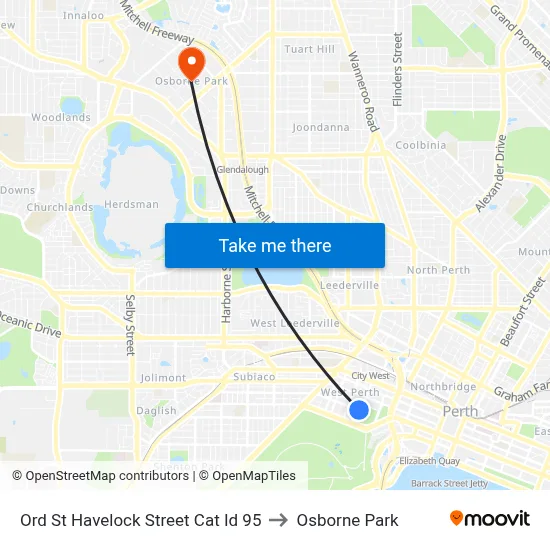 Ord St Havelock Street Cat Id 95 to Osborne Park map