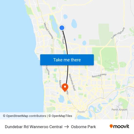 Dundebar Rd Wanneroo Central to Osborne Park map