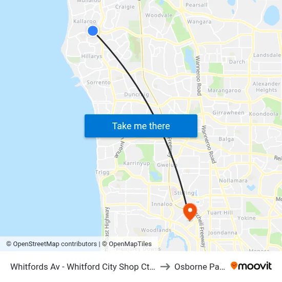 Whitfords Av - Whitford City Shop Ctre to Osborne Park map