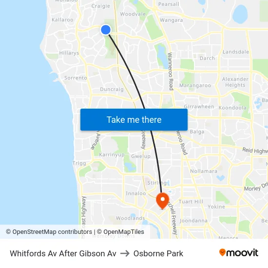 Whitfords Av After Gibson Av to Osborne Park map