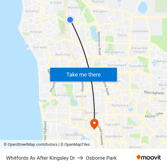 Whitfords Av After Kingsley Dr to Osborne Park map