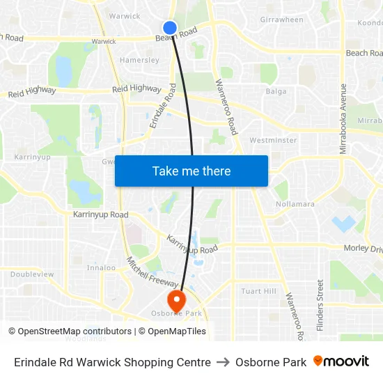 Erindale Rd Warwick Shopping Centre to Osborne Park map