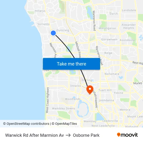 Warwick Rd After Marmion Av to Osborne Park map
