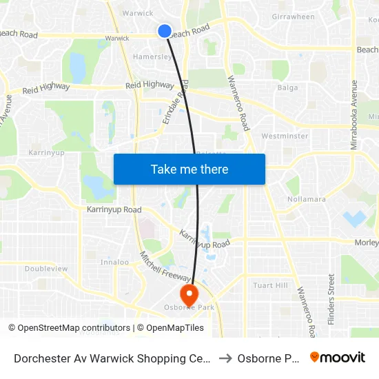 Dorchester Av Warwick Shopping Centre to Osborne Park map