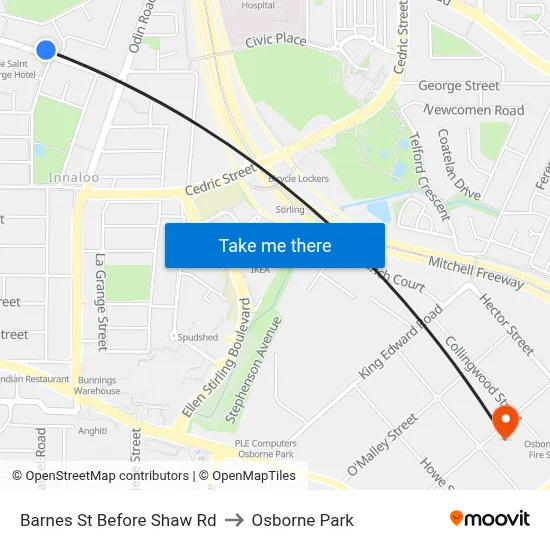 Barnes St Before Shaw Rd to Osborne Park map