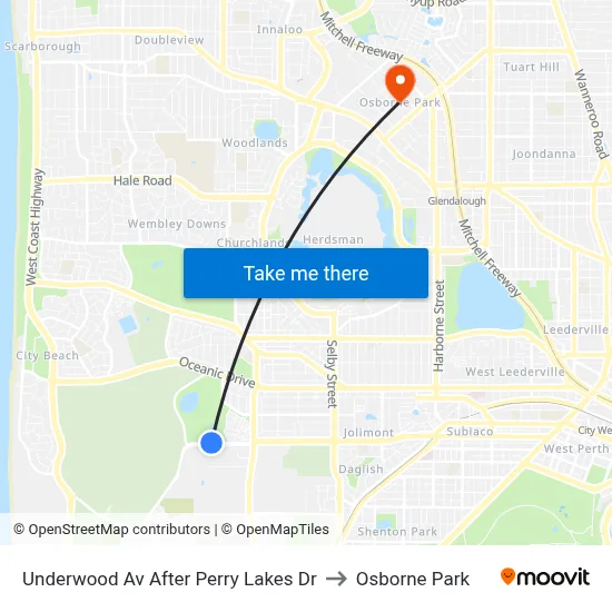 Underwood Av After Perry Lakes Dr to Osborne Park map