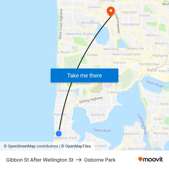 Gibbon St After Wellington St to Osborne Park map