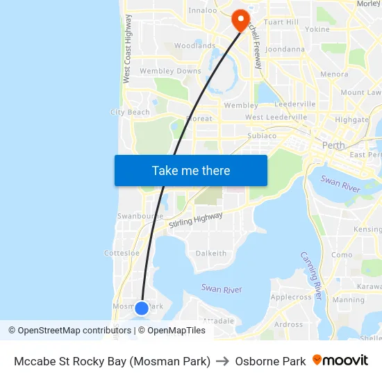 Mccabe St Rocky Bay (Mosman Park) to Osborne Park map
