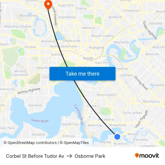 Corbel St Before Tudor Av to Osborne Park map