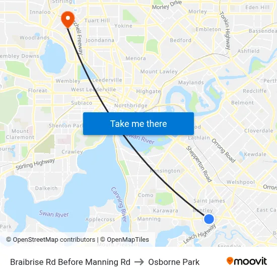 Braibrise Rd Before Manning Rd to Osborne Park map