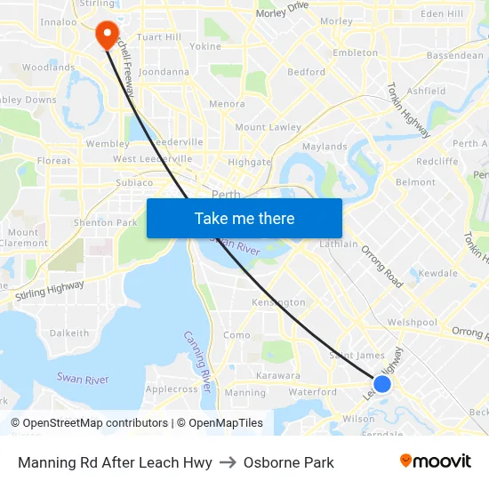 Manning Rd After Leach Hwy to Osborne Park map
