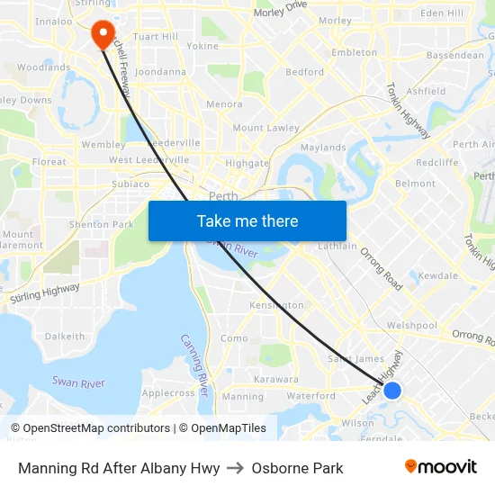 Manning Rd After Albany Hwy to Osborne Park map