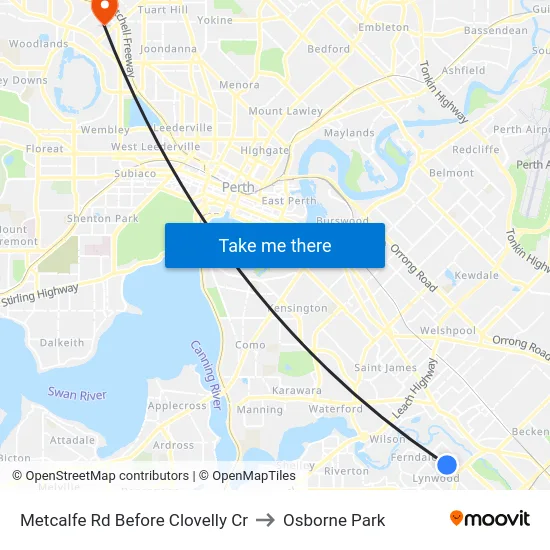 Metcalfe Rd Before Clovelly Cr to Osborne Park map