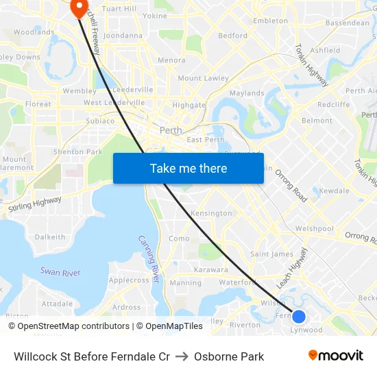 Willcock St Before Ferndale Cr to Osborne Park map