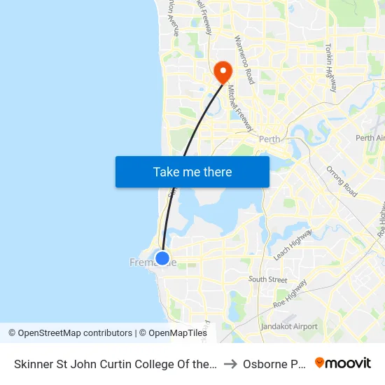 Skinner St John Curtin College Of the Arts to Osborne Park map