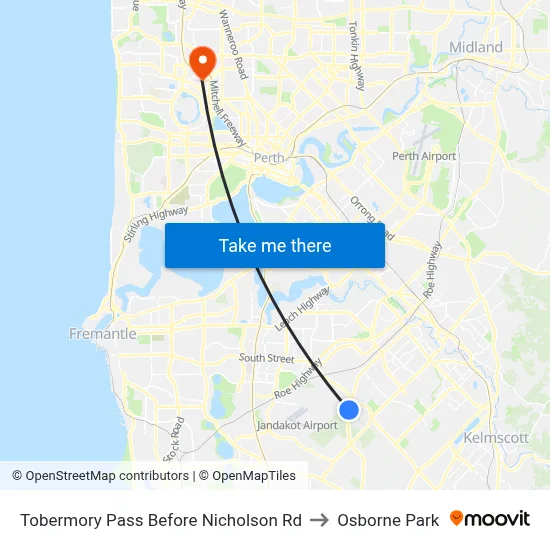 Tobermory Pass Before Nicholson Rd to Osborne Park map