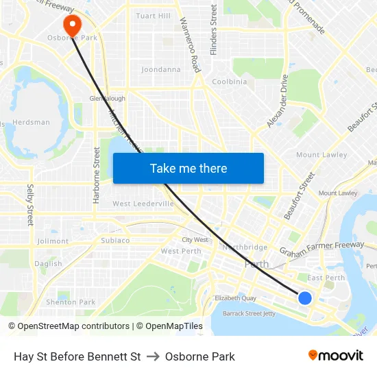 Hay St Before Bennett St to Osborne Park map
