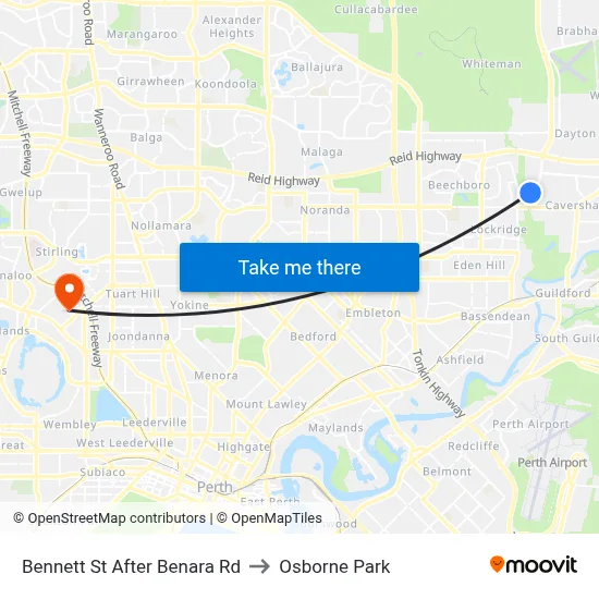 Bennett St After Benara Rd to Osborne Park map
