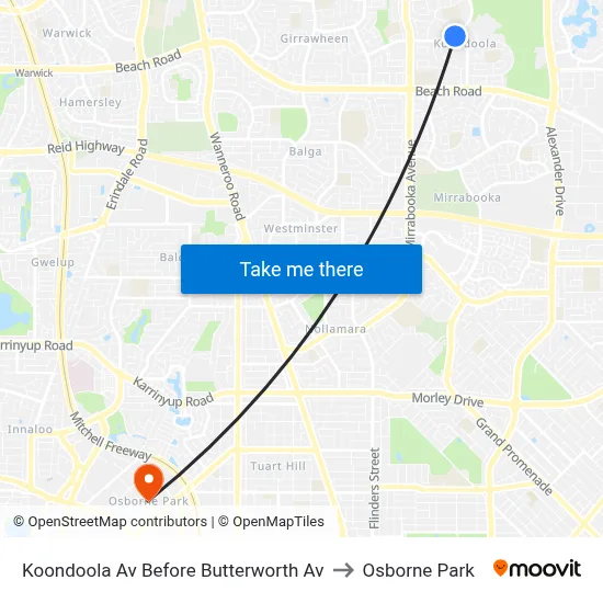 Koondoola Av Before Butterworth Av to Osborne Park map
