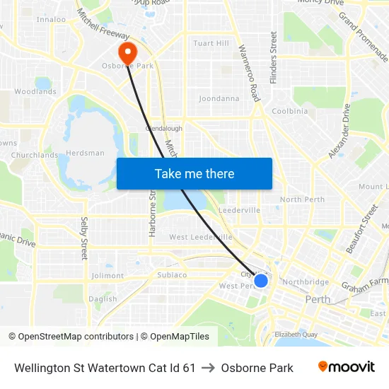 Wellington St Watertown Cat Id 61 to Osborne Park map