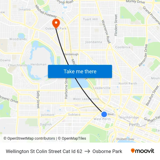 Wellington St Colin Street Cat Id 62 to Osborne Park map