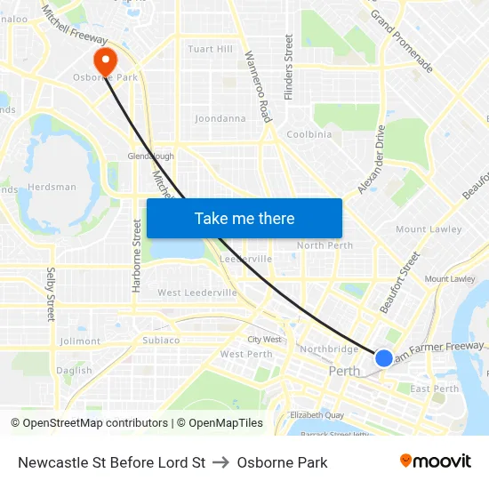 Newcastle St Before Lord St to Osborne Park map