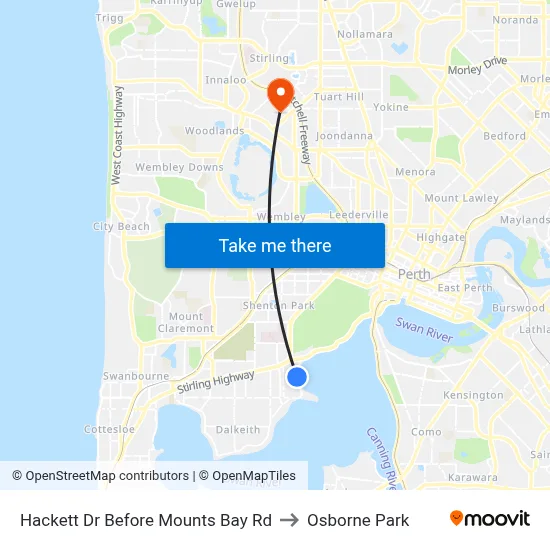 Hackett Dr Before Mounts Bay Rd to Osborne Park map