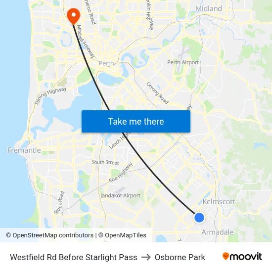 Westfield Rd Before Starlight Pass to Osborne Park map