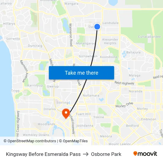 Kingsway   Before Esmeralda Pass to Osborne Park map