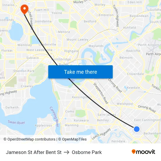 Jameson St After Bent St to Osborne Park map