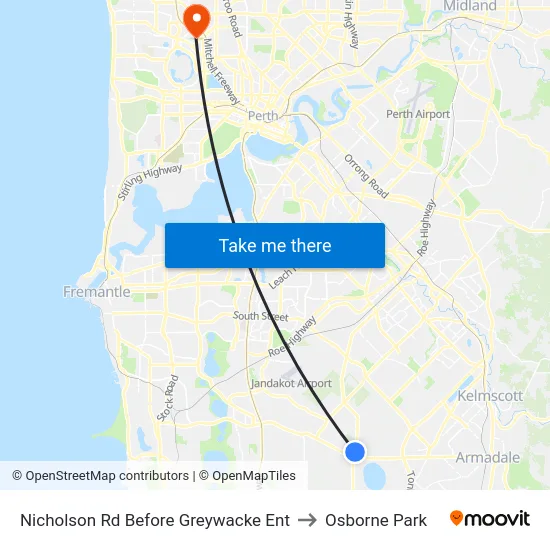Nicholson Rd Before Greywacke Ent to Osborne Park map